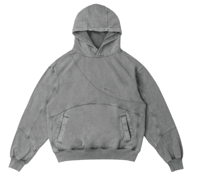 Áo Hoodie Wash DAPPERANDMORE "PANELLED HOODIE WASHED" Phối Line Rã May Thêu Logo 450GSM - Xám