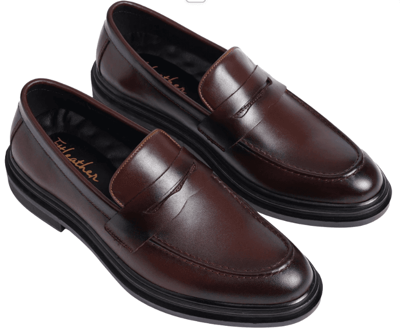 Giày lười nam cao cấp, giày tây nam đế khâu da bò Fttleather dáng Penny Loafer tăng chiều cao F0303