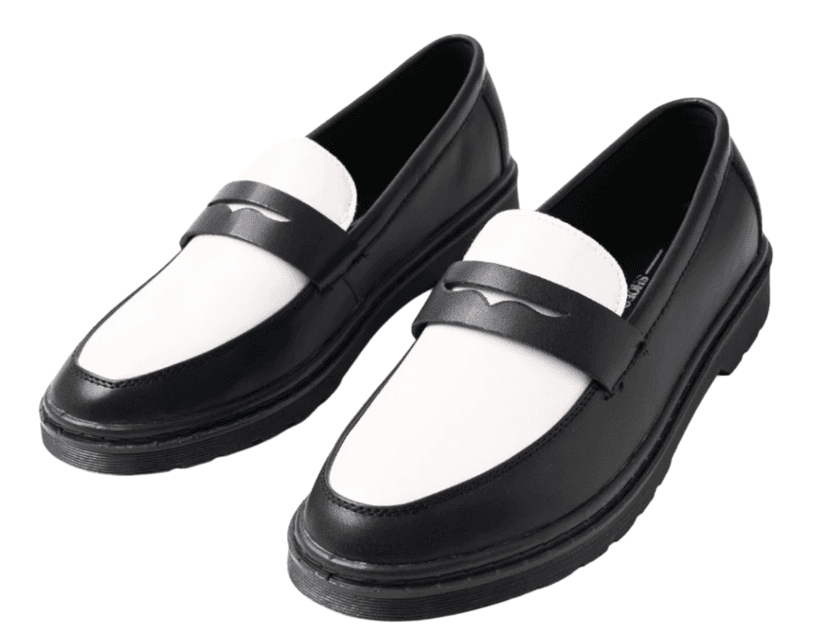 Giày Penny Loafer Black White da nguyên tấm, trắng đen