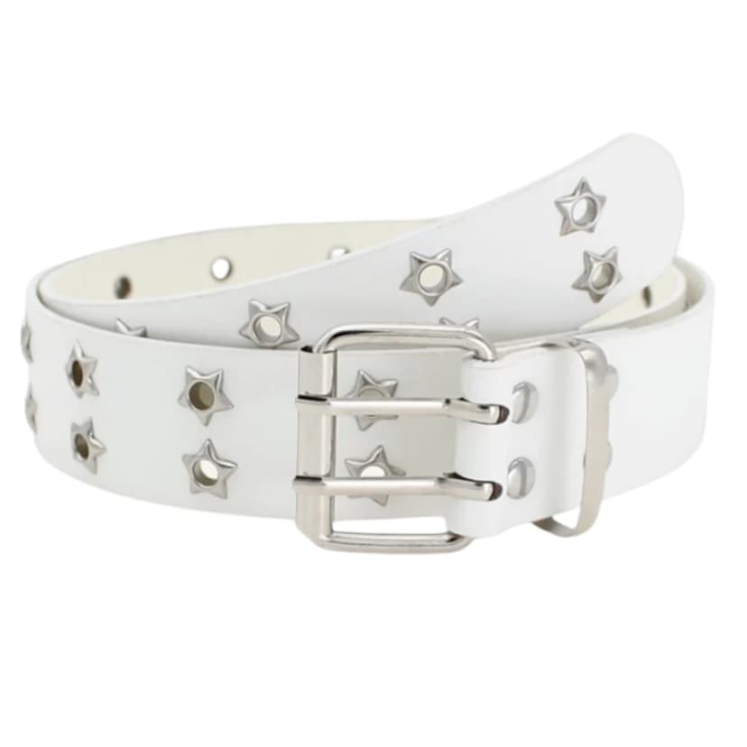 Thắt lưng lỗ ngôi sao y2k 2 hàng lỗ unisex trắng đen bản to 3.3cm 3.8cm TL005 - Thắt Lưng Giá Tốt