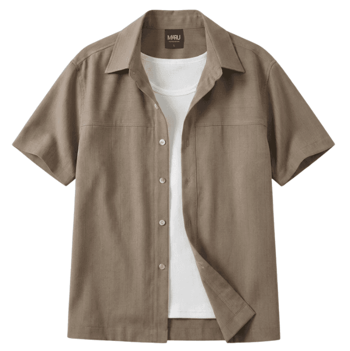 Áo Sơ Mi Tay Ngắn Form Regular Dáng Suông. MARU Bro Shirt Màu Nâu Sọc