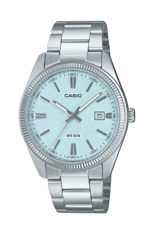 Đồng Hồ Nam Casio Watch Đeo Tay Mặt Tròn 38.5mm Mặt Nhám Xanh Tiffany Dây Kim Loại Chống Nước