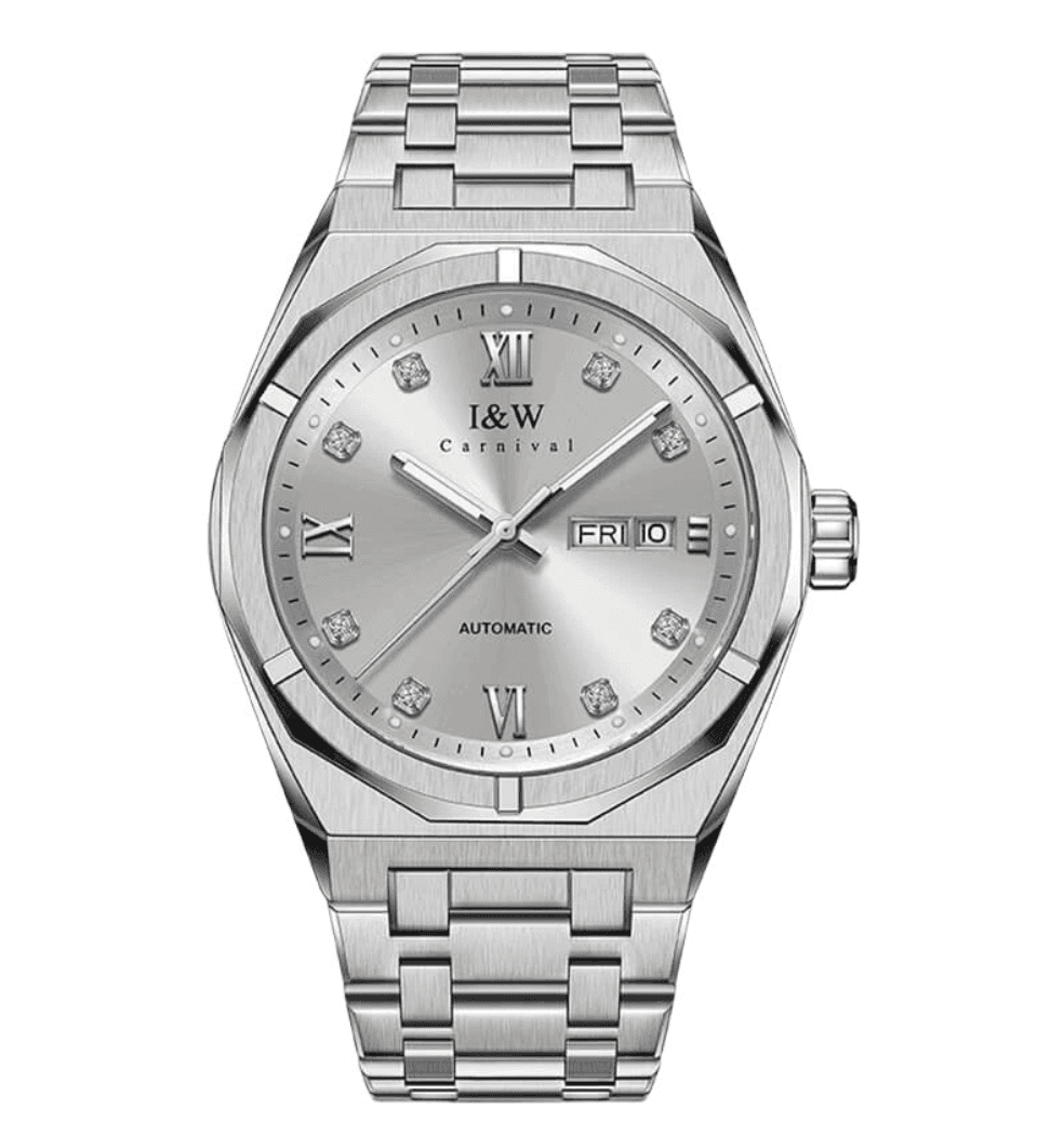 Đồng hồ nam chính hãng I&W Carnival 751G-T4 Kính chống xước,Chống nước 50m,BH 24 tháng,Máy Cơ Automatic,dây kim loại xịn
